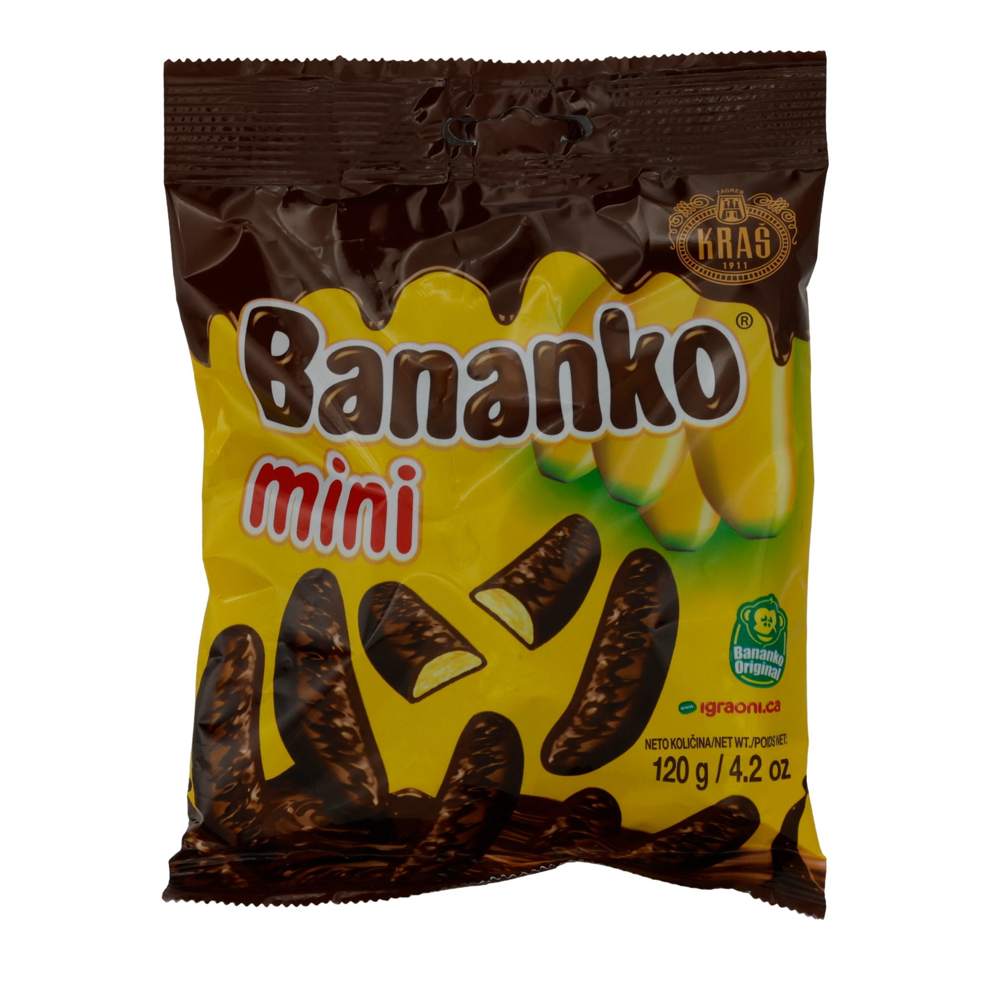 Mini Pralinen Bananko | Bananenschaum-Pralinen | Luftig, mit Schokoladenüberzug | 120 g KRAS